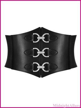 Vintage Corset Belt Double D Buckle Faux Leather Cinch Waist Belt